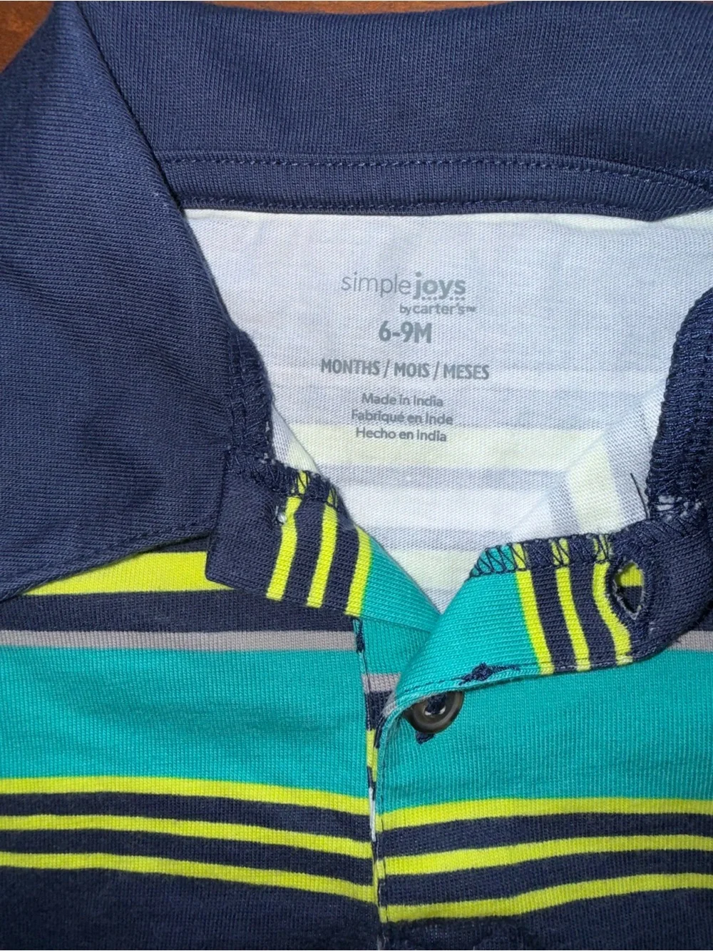 Carter's Navy Teal Lime‎ Striped Polo Romper